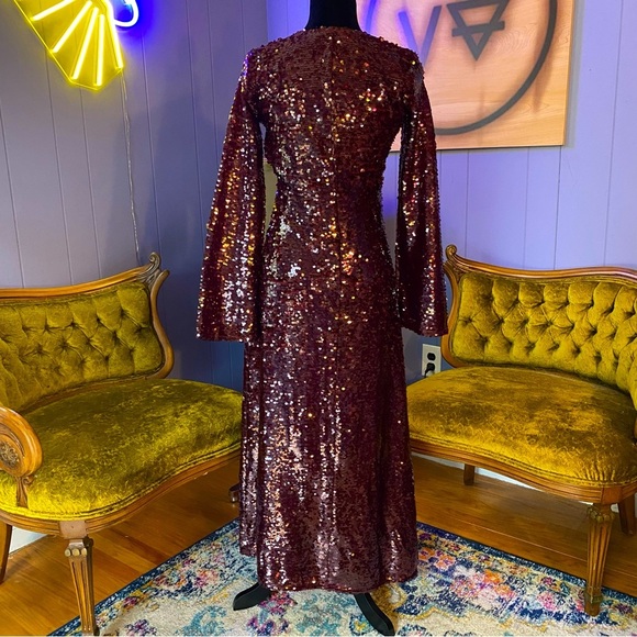 Zara Limited Edition Long Sparkly Sequin Burgundy Dress - Picture 9 of 13